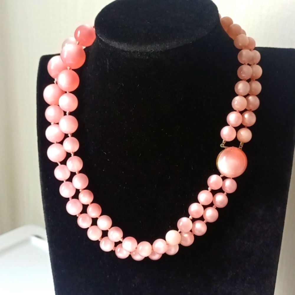 Vintage Pink Moon glow hand knotted Beads Hidden clasp. Classy! - Picture 2 of 4